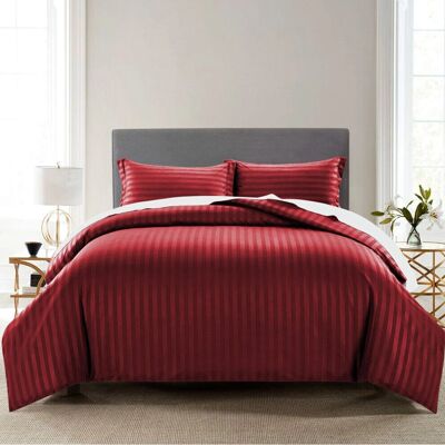 Imperial Rooms Burgundy Super King Satin Stripe Reversible Duvet Cover Set - Bedding Imperial Rooms Burgundy Super King Satin Stripe Reversible Duvet Cover Set - Bedding
