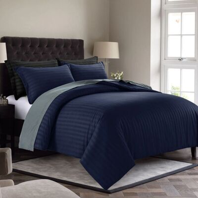 Oxford Homeware - Stripe Duvet Set - Navy Blue - Duvet Set Oxford Homeware - Stripe Duvet Set - Navy Blue - Duvet Set