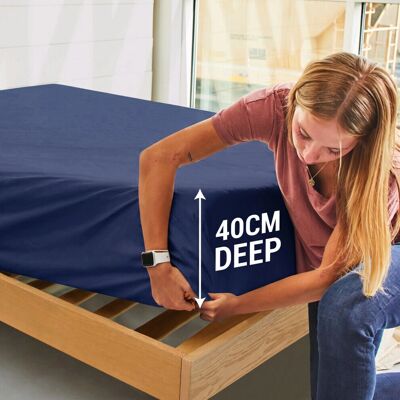 ASPIRE HOMEWARE - Navy King - 40cm - Fitted Sheet ASPIRE HOMEWARE - Navy King - 40cm - Fitted Sheet