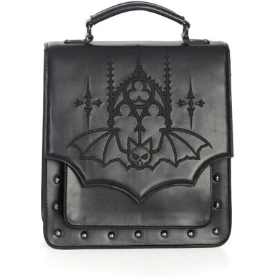 Banned Gothic Fledermaus Rucksack - Schwarz Kunstleder Nietenklappe Umhängetasche Banned Gothic Fledermaus Rucksack - Schwarz Kunstleder Nietenklappe Umhängetasche