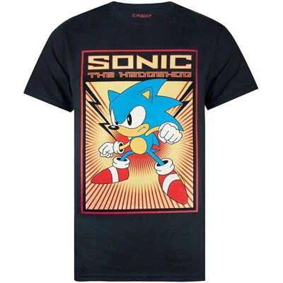 Maglietta con Poster Propagandistico Sonic The Hedgehog Nero - Maglietta Maglietta con Poster Propagandistico Sonic The Hedgehog Nero - Maglietta