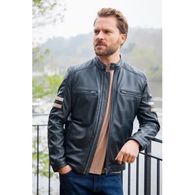 Lakeland Leather Charlie II Navy Leather Racer Jacket - Leather Jacket Lakeland Leather Charlie II Navy Leather Racer Jacket - Leather Jacket