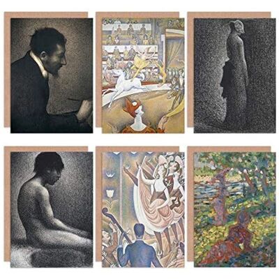 Artery8 Georges Seurat Woman Park Portrait Bow Circus - Greeting Cards Artery8 Georges Seurat Woman Park Portrait Bow Circus - Greeting Cards