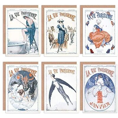 Artery8 La Vie Parisienne French Woman Bird Butterfly Fishing Greeting Cards - Greeting Cards Artery8 La Vie Parisienne French Woman Bird Butterfly Fishing Greeting Cards - Greeting Cards
