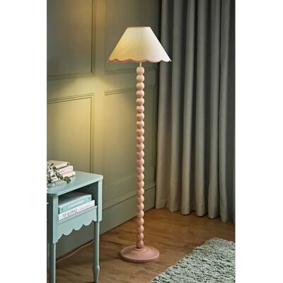 ValueLights Bobbins Pink Floor Lamp - Linen Pink Scallop Shade ValueLights Bobbins Pink Floor Lamp - Linen Pink Scallop Shade