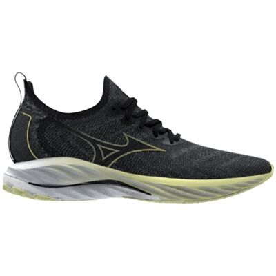Chaussures de course Mizuno - Wave Neo Wind noir/jaune/blanc - Publicité Chaussures de course Mizuno - Wave Neo Wind noir/jaune/blanc - Publicité