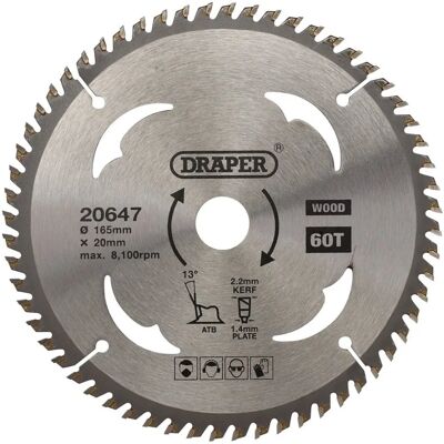 Draper Tools 20647 Kreissägeblatt - Holz - 16,5cm - 165x20mm - 60 Zähne Draper Tools 20647 Kreissägeblatt - Holz - 16,5cm - 165x20mm - 60 Zähne