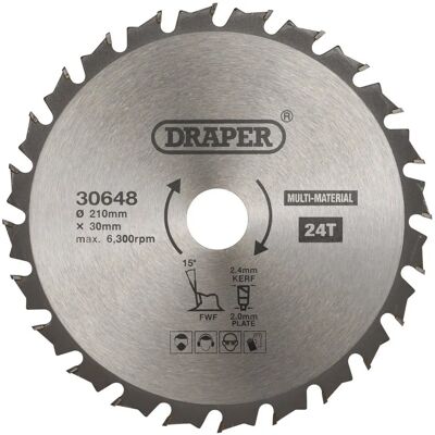 Draper Tools 30648 Cirkelzaagblad - Multifunctioneel, 210mm, 24T Draper Tools 30648 Cirkelzaagblad - Multifunctioneel, 210mm, 24T