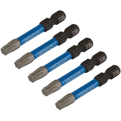 Draper Impact Screwdriver Bits T30, 5 Pack, 50mm, Hex 1/4" - Impact Bits Draper Impact Screwdriver Bits T30, 5 Pack, 50mm, Hex 1/4" - Impact Bits