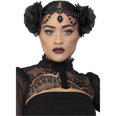Fever Black Rose Gothic Headpiece - Fancy Dress Accessory Fever Black Rose Gothic Headpiece - Fancy Dress Accessory