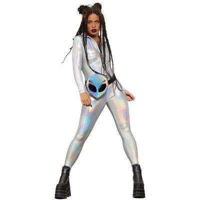 Costume Brillante Olografico Argento Fever Miss Whiplash di Smiffys - Costume Costume Brillante Olografico Argento Fever Miss Whiplash di Smiffys - Costume