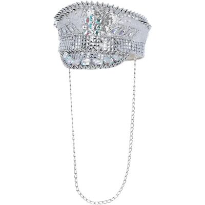 Fever Modello 53022 Cappello da Capitano Argento con Paillettes Costume Fever Modello 53022 Cappello da Capitano Argento con Paillettes Costume