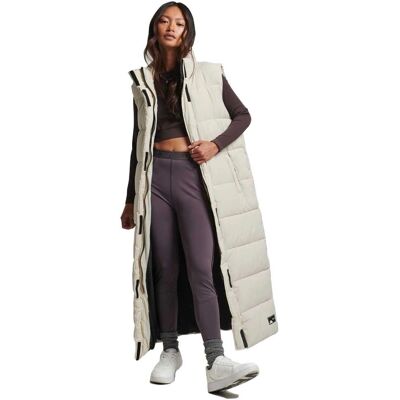 Superdry W5011482A Beigefarbene gesteppte Longline-Weste - Weste Superdry W5011482A Beigefarbene gesteppte Longline-Weste - Weste