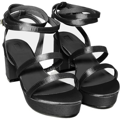 Yours Black Satin Strappy Platform Heels - Platform Heels Yours Black Satin Strappy Platform Heels - Platform Heels