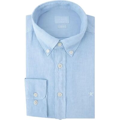 HACKETT HM309382 Chemise Slim en Lin Bleu Clair - Chemise - Publicité HACKETT HM309382 Chemise Slim en Lin Bleu Clair - Chemise - Publicité