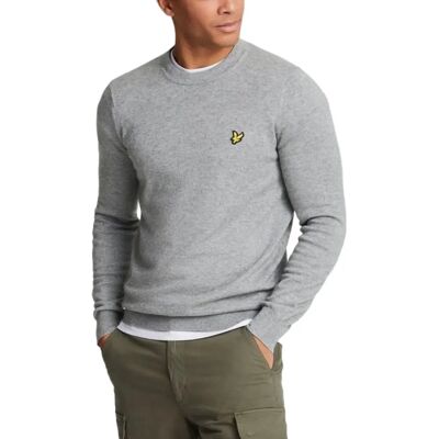 Lyle & Scott XXL katoenen merino trui - Midden grijs gemêleerd Lyle & Scott XXL katoenen merino trui - Midden grijs gemêleerd
