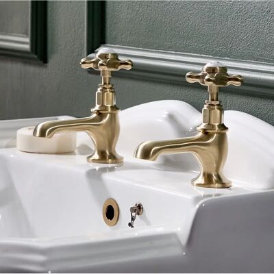 HudsonReed Elizabeth Oro satinato - Maniglie a croce - Doppio foro - Rubinetto HudsonReed Elizabeth Oro satinato - Maniglie a croce - Doppio foro - Rubinetto