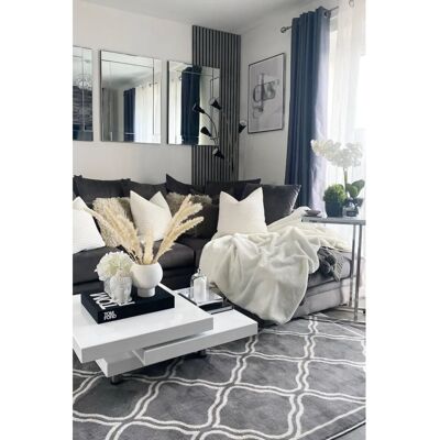 Loomed - Grey Modern Trellis Bordered Living Area Rug - 80x150 cm Loomed - Grey Modern Trellis Bordered Living Area Rug - 80x150 cm
