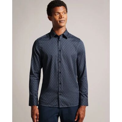 Ted Baker Pavia Navy Langarmhemd - Geometrischer Sterndruck - Herren Ted Baker Pavia Navy Langarmhemd - Geometrischer Sterndruck - Herren