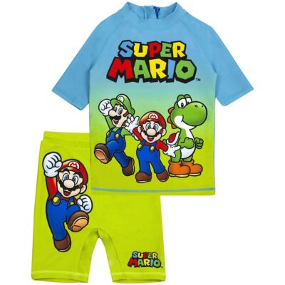Ensemble de bain à manches courtes Super Mario pour garçons bleu/vert - Ensemble de bain Ensemble de bain à manches courtes Super Mario pour garçons bleu/vert - Ensemble de bain