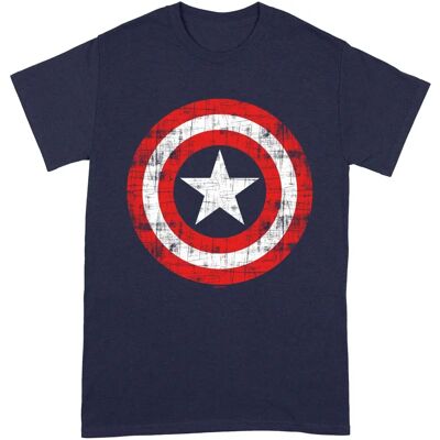 Captain America Navy/Red/White Scratched Shield T-Shirt - T-Shirt Captain America Navy/Red/White Scratched Shield T-Shirt - T-Shirt