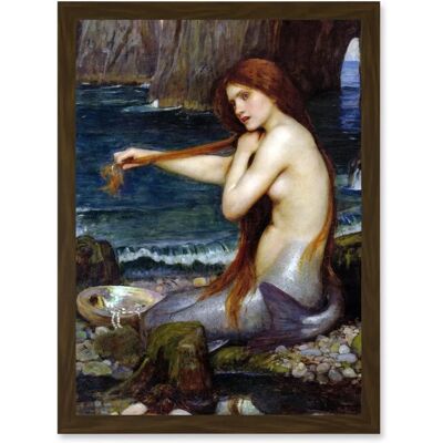 Artery8 Mermaid Bathing - A4 - Framed - Brown - Art print Artery8 Mermaid Bathing - A4 - Framed - Brown - Art print