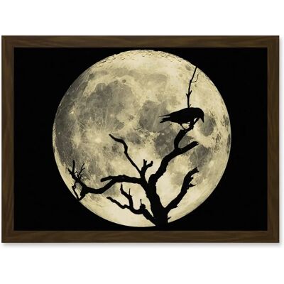 Artery8 - Crow Tree Perch Silhouette Moon - A4 Artwork - Framed Wall Art Artery8 - Crow Tree Perch Silhouette Moon - A4 Artwork - Framed Wall Art