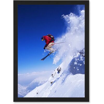 Artery8 Skier Ski Jumping Snow Sky A4 Framed Wall Art Print Artery8 Skier Ski Jumping Snow Sky A4 Framed Wall Art Print