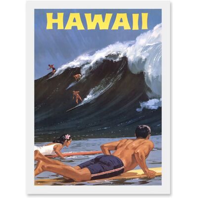 Artery8 - Hawaii Surf Ocean Wave - A4 - White Frame - Wall Art Artery8 - Hawaii Surf Ocean Wave - A4 - White Frame - Wall Art