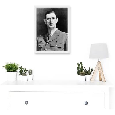 Artery8 - Charles De Gaulle Portrait A4 - Framed - White - Wall Art Artery8 - Charles De Gaulle Portrait A4 - Framed - White - Wall Art