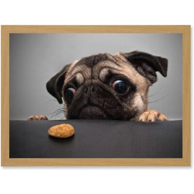Artery8 - Pug Dog Treat Cookie Eyes - A4 - Light Oak - Wall Art Print Artery8 - Pug Dog Treat Cookie Eyes - A4 - Light Oak - Wall Art Print