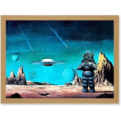 Artery8 - Forbidden Planet Space Stars Sci Fi USA A4 Artwork - Framed - Light Oak - Wall Art Print Artery8 - Forbidden Planet Space Stars Sci Fi USA A4 Artwork - Framed - Light Oak - Wall Art Print