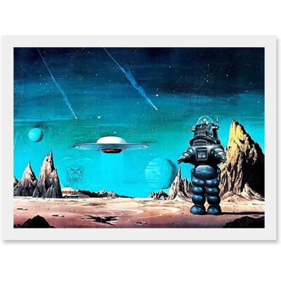 Artery8 - Forbidden Planet Space Stars Sci Fi USA A4 Framed Wall Art - White - A4 Artery8 - Forbidden Planet Space Stars Sci Fi USA A4 Framed Wall Art - White - A4