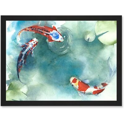 Artery8 - Japan Koi Carp Lilies A4 - Framed - Wall Art Print Artery8 - Japan Koi Carp Lilies A4 - Framed - Wall Art Print