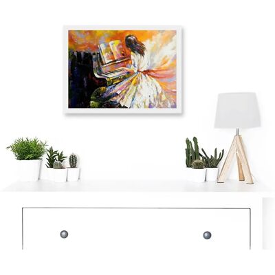 Artery8 - Piano Girl Impressionism - White - Framed Art Print Artery8 - Piano Girl Impressionism - White - Framed Art Print