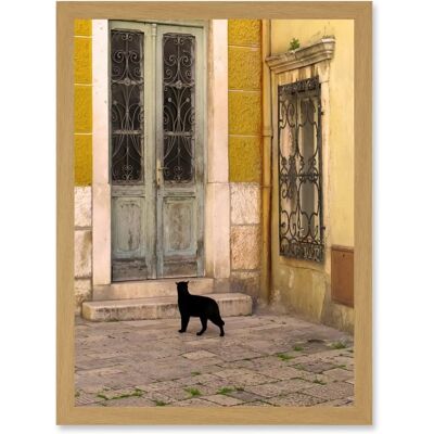 Artery8 - Black Cat Contrast Yellow Brick Old Door - A4 Artery8 - Black Cat Contrast Yellow Brick Old Door - A4