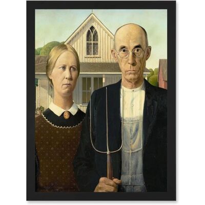 Artery8 - Grant Wood American Gothic A4 Framed Art - Black - A4 - Wall Art Artery8 - Grant Wood American Gothic A4 Framed Art - Black - A4 - Wall Art