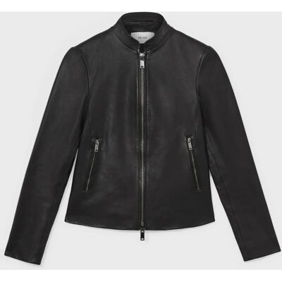 Reiss Allie Veste en Cuir - Fitte Slim, Double Zip, Noir - Publicité Reiss Allie Veste en Cuir - Fitte Slim, Double Zip, Noir - Publicité