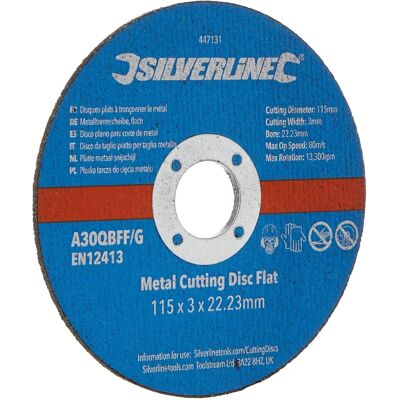 Silverline Disques de coupe pour métal, 115 x 3 x 22,23 mm - Pack de 10 Silverline Disques de coupe pour métal, 115 x 3 x 22,23 mm - Pack de 10