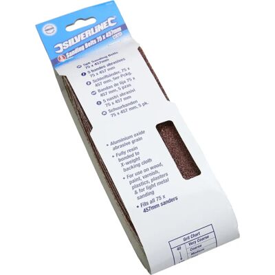Fitas de lixamento Silverline 75 x 457mm 5 unidades - Grão 40 Fitas de lixamento Silverline 75 x 457mm 5 unidades - Grão 40