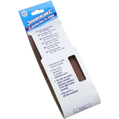 Silverline Sanding Belts 75 x 457mm - 5pk - Grit 80 Silverline Sanding Belts 75 x 457mm - 5pk - Grit 80