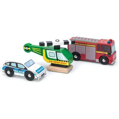 Le Toy Van Notfallfahrzeug-Set - Grün - Feuerwehr, Polizei, Hubschrauber - Spielset Le Toy Van Notfallfahrzeug-Set - Grün - Feuerwehr, Polizei, Hubschrauber - Spielset