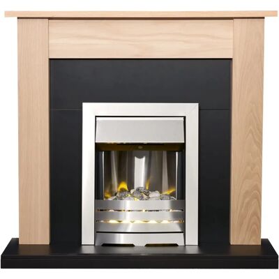Adam - Southwold - Oak & Black - Brushed Steel - Fireplace Adam - Southwold - Oak & Black - Brushed Steel - Fireplace