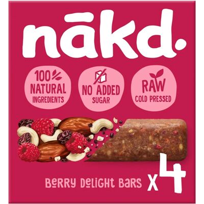 Nakd Berry Delight Barre Snack Végane 4 x 35g Pack Multi - Publicité Nakd Berry Delight Barre Snack Végane 4 x 35g Pack Multi - Publicité