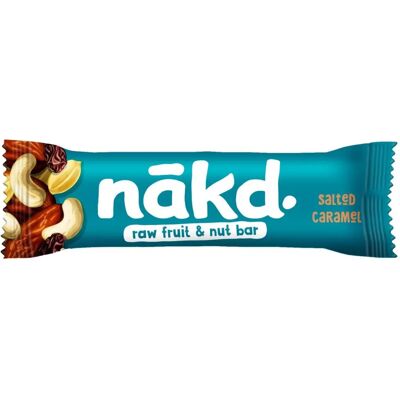 Barre Caramel Salé aux Fruits et Noix Nakd - Barre alimentaire - Publicité Barre Caramel Salé aux Fruits et Noix Nakd - Barre alimentaire - Publicité