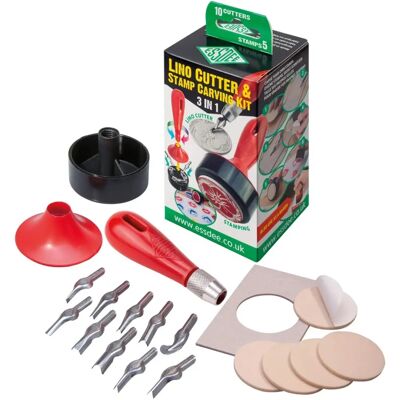 Essdee 3 in 1 Lino Kit - Multi-color, 10 Cutters & 5 Stamps - Lino Carving Tools Essdee 3 in 1 Lino Kit - Multi-color, 10 Cutters & 5 Stamps - Lino Carving Tools