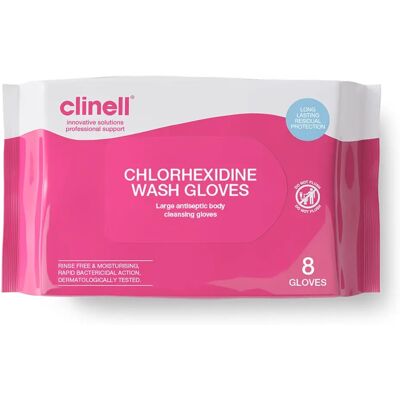 Gants de lavage à la chlorhexidine Clinell - Pack de 8 - Gants de lavage Gants de lavage à la chlorhexidine Clinell - Pack de 8 - Gants de lavage
