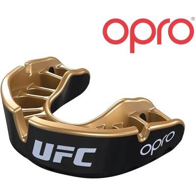 OPRO - UFC Gold - Noir Or - Latex libre - Protège-dents - Publicité OPRO - UFC Gold - Noir Or - Latex libre - Protège-dents - Publicité