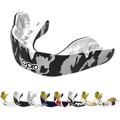 OPRO - Instant Custom-Fit Zahnschutz - Camouflage Schwarz Weiss - Protège-dents - Publicité OPRO - Instant Custom-Fit Zahnschutz - Camouflage Schwarz Weiss - Protège-dents - Publicité