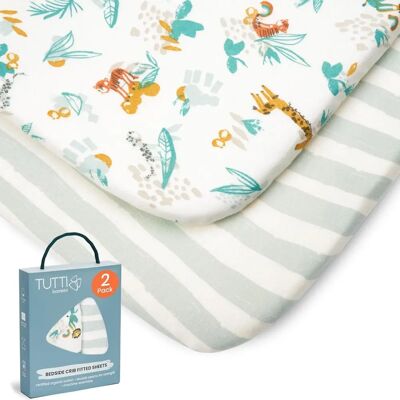 Tutti Bambini - Run Wild - Branco/Azul - Lençóis ajustáveis para berço Tutti Bambini - Run Wild - Branco/Azul - Lençóis ajustáveis para berço